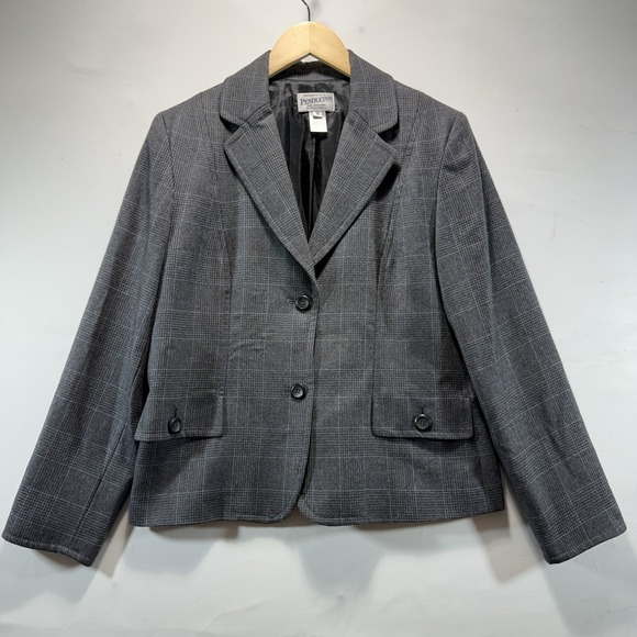 Pendleton Jackets & Blazers - PENDLETON PLAID BLAZER 100% WOOL JACKET SPORTCOAT GRAY WOMENS 12